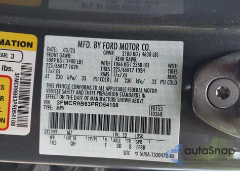 2023 Ford Bronco Sport Big Bend from USA, damaged, VIN 3FMCR9B63PRD54108